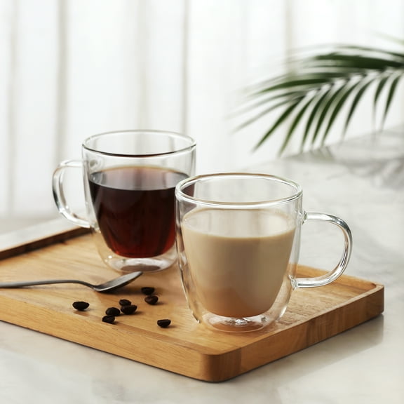 CnGlass Double Wall Glass Insulated Espresso Glass Mugs 5.4oz, Clear Coffee Mugs with Handle Set of 2
