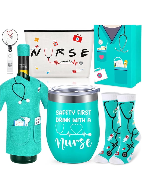 Cna Week Gifts for Women 2026 Nurse Appreciation Gift Certified Nursing Assistant Gifts Box Cna Socks, Steel Cup, Birthday Badge, Cosmetic Bag, Tumbler, Scroll Holder, Socks, Bag(Blue Green)