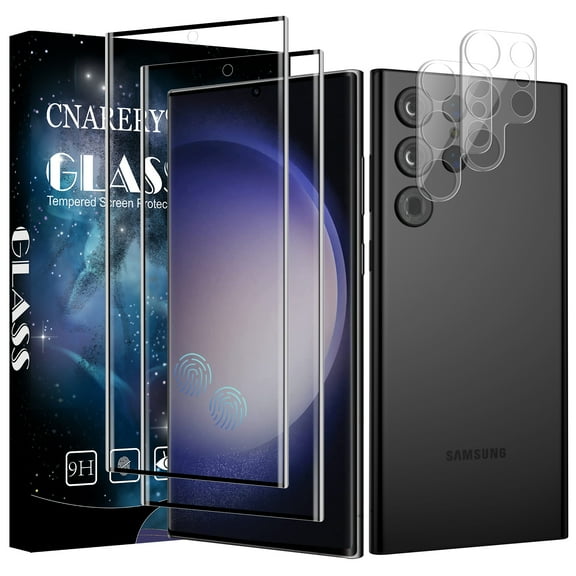 Cnarery [2+2] 2 Pack Tempered Glass Screen Protector for Samsung Galaxy S23 Ultra, with 2 Pack Camera Lens Protector, Scratch resistant, Bubble Free