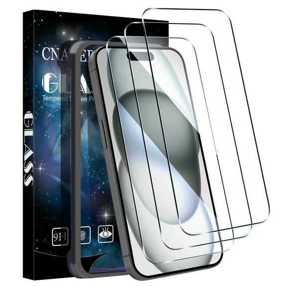 Cnarery 3 Pack Screen Protector for iPhone 15 6.1 inch, Tempered Glass HD Screen, Scratch Resistant Film, Easy Installation