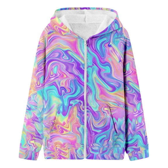 Cnbwig Bomber Jacket for Girls Coat Winter Hooded Zip Up Jacket Outdoor Warm Floral Printed Coat Loose Hoodies with Pockets Jacket Children's Outwear B-Purple 9-10 T