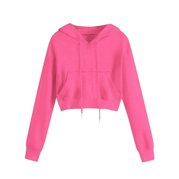 Cnbwig Boys Girls Sweatshirt Pullover Tops Solid Color Cropped Hoodie Long Sleeve Drawstring Loose Sports Sweatshirt with Pocket Hoodies Shirts Fall Clothes A-Hot Pink 4-5 T