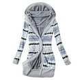 thumbnail image 1 of Cnbwig Cardigan for Womens Sweater Hooded Overcoat Knitted Thick Striped Printed Button Up Plus Size Mid-Length Outwear Coat Jacket Sweaters Fashion Ladies Cardigans A-Blue L, 1 of 7