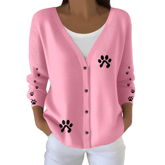 Cnbwig Cardigan for Women Casual Cats v Neck Button Down Long Sleeve Hoodless Loose Cardigans Womens Fall Sweaters Z5-Pink XXL