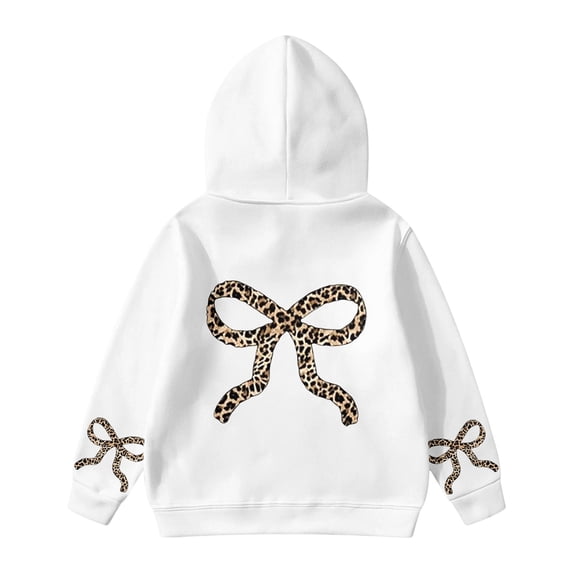 Cnbwig Children's Sweatshirt Pullover Hoodies Long Sleeve Leopard Bow Tie Print Hooded Sweatshirt Loose Drop Shoulder Lightweight Tops with Pocket Sweatshirt Toddler Casual Blouses A-White 2-3 T