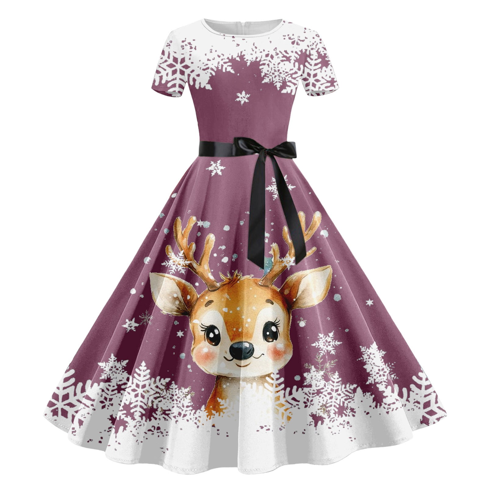 Cnbwig Christmas Dresses for Women A Line Dress Short Sleeve Christmas ...