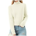 thumbnail image 1 of Cnbwig Sweaters for Women Stand Collar Slim Sweaters Solid Color Knitted Backing Shirt Soft Warm Elastic Pullover Tops Fall Winter Sweaters for Women C-Beige M, 1 of 4