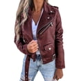 thumbnail image 1 of Cnbwig Coats for Womens Fashion Autumn Winter Jacket Pu Leather Coat Solid Color Motorcycle Zipper Slim Locomotive Short Coat Coat Fall Outfits 2025 B-Red 3XL, 1 of 5