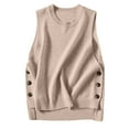 thumbnail image 1 of Cnbwig Cozy Sweaters for Women Loose Slouchy Style Sleeveless Top Sweater Vest Solid Color with Side Button Slit Pullover Fashion Sweaters Fall Tops B-Khaki L, 1 of 5