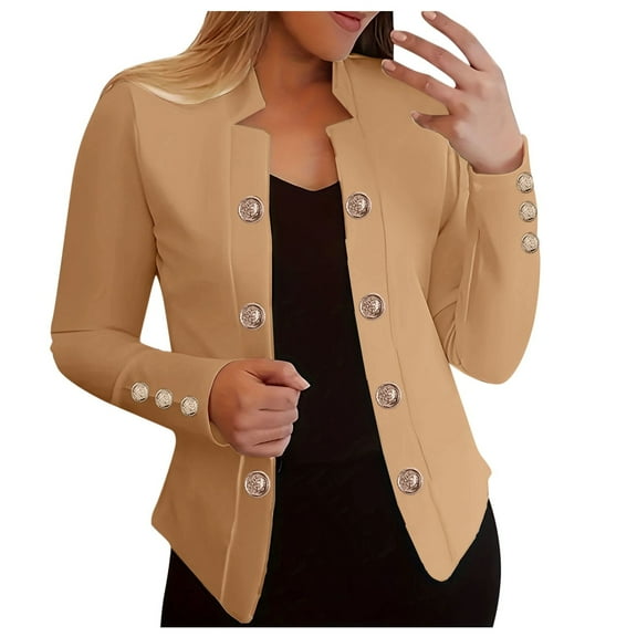 Cnbwig Fall Coats for Women Cardigan Solid Color Button Down Long Sleeve Suit Outerwear Trench Coat Lapel Loose Formal Bussiness Coats Winter Outfits Clothes Y2K A-Khaki 3XL