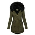 thumbnail image 1 of Cnbwig Fall Coats for Women Plus Size Winter Coat with Hood Long Sleeve Fleece Thicken Coat Warm Hooded Furry Solid Padded Outerwear Shirt 2025 Coat Tops A-Army Green L, 1 of 5