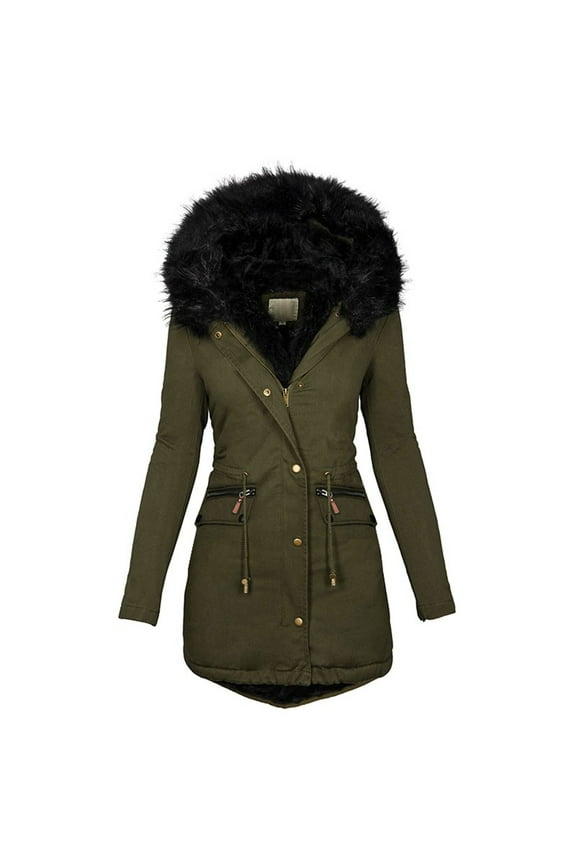 Fall Coats for Women Plus Size Winter Coat with Hood Long Sleeve Fleece Thicken Coat Warm Hooded Furry Solid Padded Outerwear Shirt 2025 Coat Tops A-Army Green L