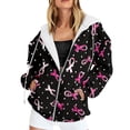 thumbnail image 1 of Cnbwig Fall Hoodies Casual Sweatshirts Women Zip Up Hoodie with Floral Bow Print Loose Drop Shoulder Drawstring Streetwear Outerwear with Pocket Shirts Fashion Winter Womens Tops B-Black L, 1 of 5