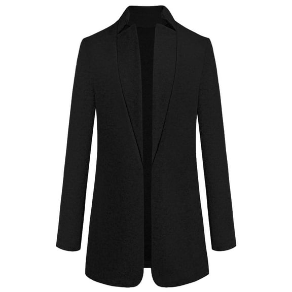 Cnbwig Fall Jackets for Women Plus Size Coat Autumn and Winter Elegant Solid Color Stand Collar Woolen Long Jacket Outerwear Casual Plush Jacket Outwear A-Black L