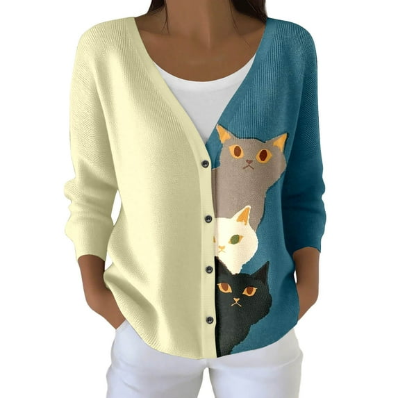 Cnbwig Fall Sweaters for Women 2025 Elegant Long Sleeve Knit Cardigan Sweater Coat for Autumn Winter Outerwear Comfortable Soft Yarn Womens Sweaters Casual Tops A-Yellow L