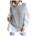 thumbnail image 1 of Cnbwig Fall Sweaters for Women Autumn and Winter Solid Color Sleeveless Round Neck Knit Sweater Vest Cable Knitted Checked Knitwear Ladies Sweaters Fall Shirts A-Grey M, 1 of 6