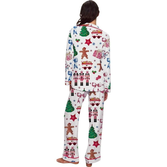 Cnbwig Fall Womens 2 Piece Pajama Sets Christmas Floral Graphic Printed Soft Pajama Long Sleeve Top with Loose Long Pants Cozy Loungewear for Home Holiday Nightwear Cozy Sleepwear Suits H-White XL