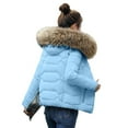 thumbnail image 1 of Cnbwig Jacket Women's Coat Hooded Coat Short Solid Color Padded Jacket Winter Warm Zipper Outdoor Thick Slim with Pocket Ladies Jackets Fall Coats A-Sky Blue XL, 1 of 3