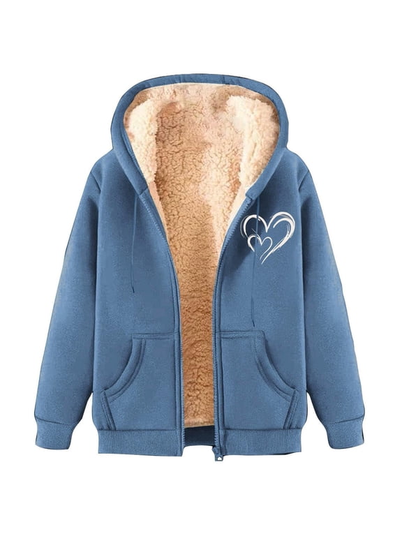 Jacket Women's Coat Heavyweight Hooded Jacket Winter Warm Lined Zipper Thick Coat Outdoor Cold Weather Coats Ladies Jackets Fall Coats C-Blue 4XL