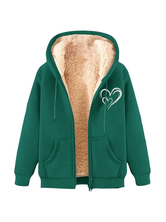 Jacket Women's Coat Heavyweight Hooded Jacket Winter Warm Lined Zipper Thick Coat Outdoor Cold Weather Coats Ladies Jackets Fall Coats C-Green M