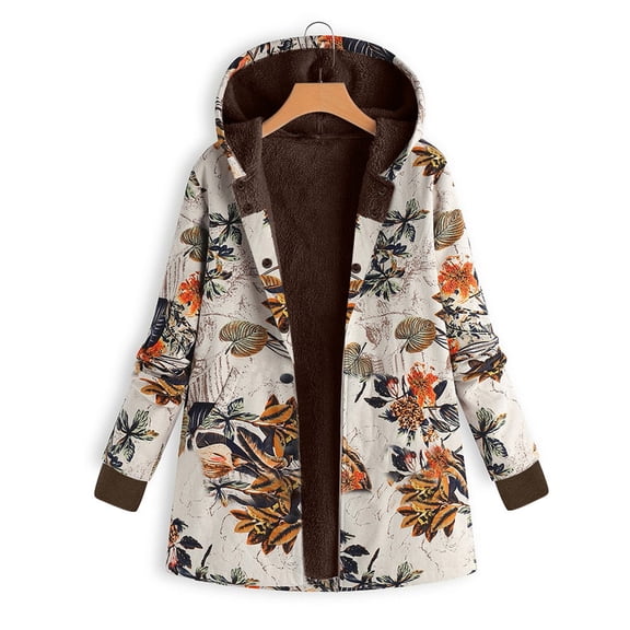 Cnbwig Jacket Women's Coat Winter Warm Outwear Floral Print Hooded Oversize Coats Zipper Thick Jacket with Pocket Fashion Outerwear Jackets A-Orange 3XL