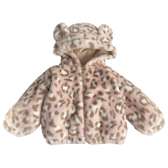Cnbwig Girl's Coat Child Winter Jackets Fleece Lined Hooded Leopard Printed Jacket Cozy Outerwear Loose Warm Cute Coat Thick Child Jacket Outerwear Clothes A-Pink 6-7 T