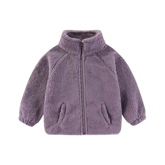 Cnbwig Girls Fleece Jackets with Hood- Midweight Warm Zip Up Hoodless Solid Color Casual Kids Thick Winter Coats Outwear Z4-Light Purple 2-3 T