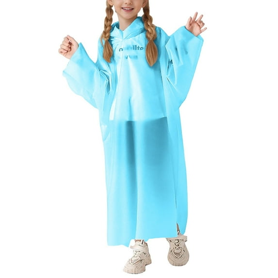 Cnbwig Girls Rain Jackets Kids Ponchos Solid Color Long Rainwear Lightweight Easy To Clean Disposable Rain Coat with Hood Outdoor Play Rain Wear Windbreaker A Blue One Size