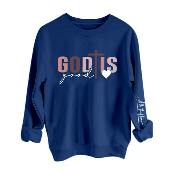 Cnbwig Hoodies for Women Fall Cute Jacket Floral Loose Letter Printed Crew Neck Sweatshirt Long Sleeve Pullover Drop Shoulder Loose Top Casual Womens' Sweatshirts Jacket A8-Blue L