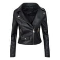thumbnail image 1 of Cnbwig Jackets Women Fashion Coats Faux Leather Jacket Short Zip Up Cool Motorcycle Solid Color Outerwear Slim Fit Coat Lightweight Comfortable Jackets 2025 Outerwear E-Black 3XL, 1 of 3