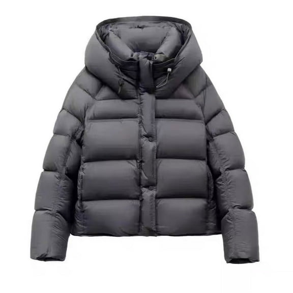 Cnbwig Jackets for Women Winter Coats Winter Hooded Padded Jacket Short Quilted Coat Solid Color Lightweight Warm Thick Outerwear Fashion Parkas Warm Coats Gray2 M