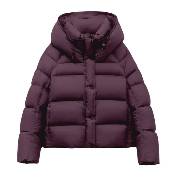 Cnbwig Jackets for Women Winter Coats Winter Hooded Padded Jacket Short Quilted Coat Solid Color Lightweight Warm Thick Outerwear Fashion Parkas Warm Coats Red S