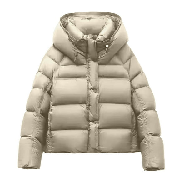 Cnbwig Jackets for Women Winter Coats Winter Hooded Padded Jacket Short Quilted Coat Solid Color Lightweight Warm Thick Outerwear Fashion Parkas Warm Coats Gray1 M