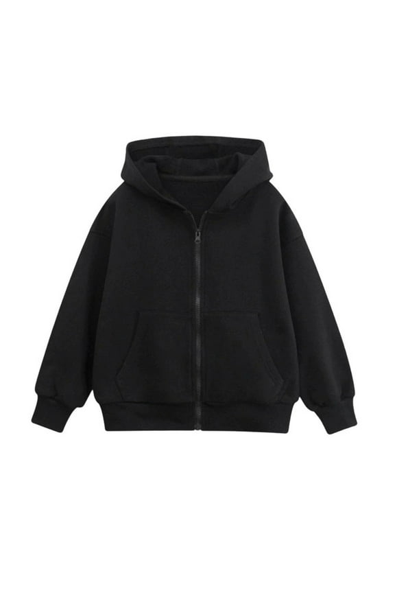 Kids Girls Winter Coats & Jacket Hooded Zip Up Jacket Lightweight Outerwear Solid Color Sweatshirt Teen Girl Coat with Pockets Autumn Outerwear Clothes Coat A-Black 9-10 T