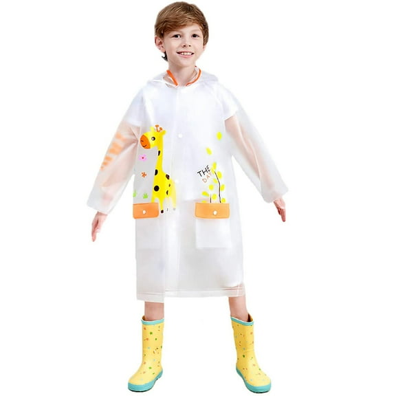 Cnbwig Kids Rain Jacket Toddler Kids Transparent Cartoon Printed Raincoat Boys Windbreaker Rain Long Rainwear Hooded Ponchos Boys Coat Pullover Outdoor Play Rain Wear Windbreaker A Orange 7-8 T