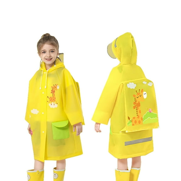 Cnbwig Kids Raincoat for Boys and Girls Dinosaur Cartoon Printed Rain Ponchos Button Down with Hood Loose Windbreak Rain Jacket with Pockets Outdoor Play Rain Wear Windbreaker C Light Yellow 8-10 T