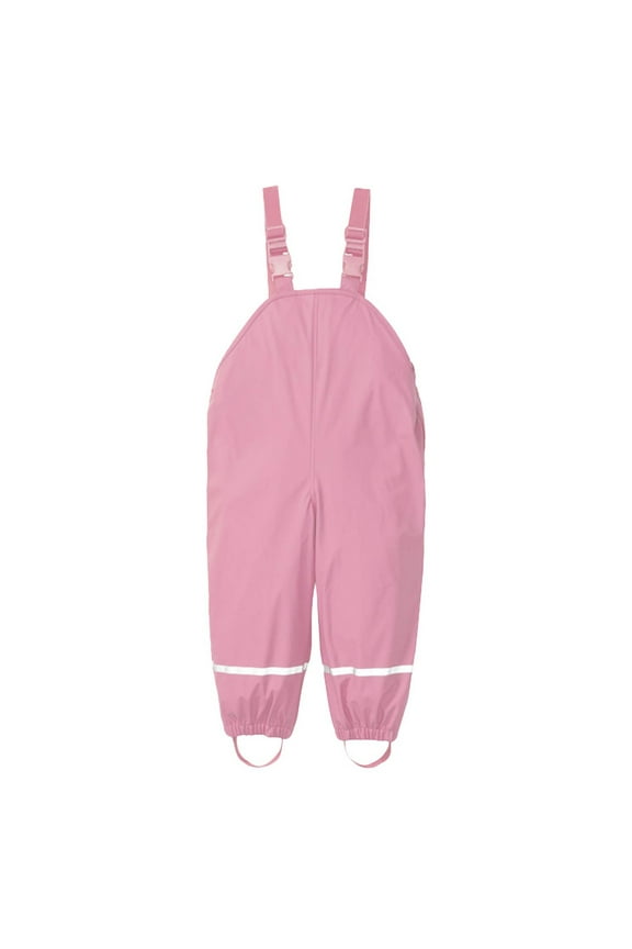 Kids Raincoat for Boys and Girls Solid Color Suspender Rain Toddler Mud Trousers Dungarees Windproof Jumpsuit Loose Rain Wear Waterproof Outdoor Rainwear A Pink 3-4 T