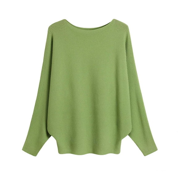 Cnbwig Knitted Sweater for Women Threaded Solid Color Crew Neck Shirt Loose Long Sleeve Oversized Knitted Sweaters Pullover Blouses C-Mint Green One Size