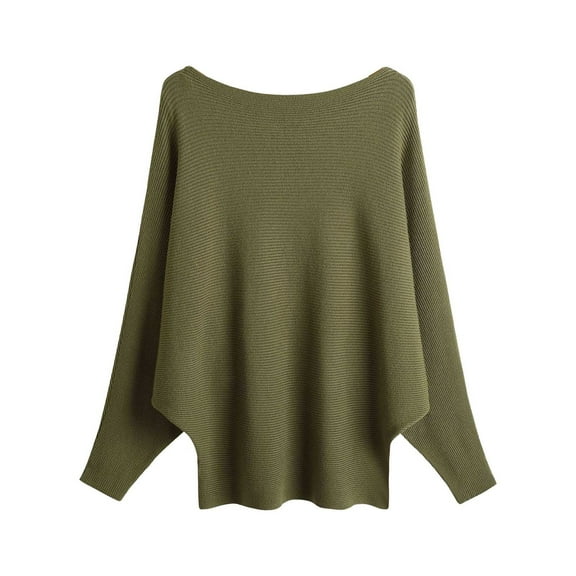 Cnbwig Knitted Sweater for Women Threaded Solid Color Crew Neck Shirt Loose Long Sleeve Oversized Knitted Sweaters Pullover Blouses C-Green One Size