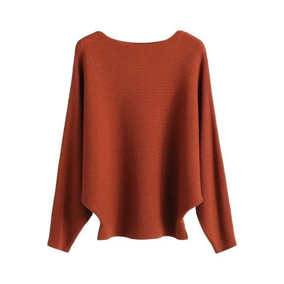 Cnbwig Knitted Sweater for Women Threaded Solid Color Crew Neck Shirt Loose Long Sleeve Oversized Knitted Sweaters Pullover Blouses C-Orange One Size