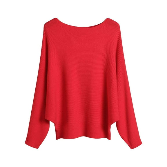 Cnbwig Knitted Sweater for Women Threaded Solid Color Crew Neck Shirt Loose Long Sleeve Oversized Knitted Sweaters Pullover Blouses C-Red One Size