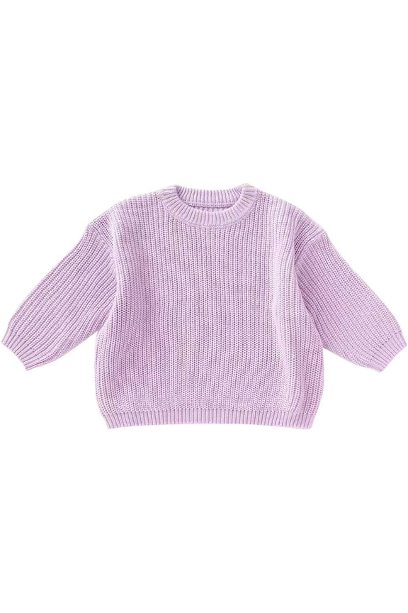 Knitwear For Girls Toddler Boys Solid Color Crew Neck Baby Sweater Letter Embroidery Knitted Long Sleeve Pullover Loose Tops Fall Winter Toddler'S Fashion Warm Blouses A-Light Purple 3-6 M
