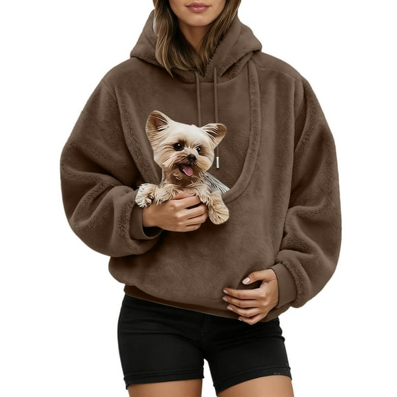 Cnbwig Oversized Hooded for Womens Solid Sweatshirt with Pocket Front Carry Pouch Little Pets Loose Hoodies Winter Fall Pullover Tops B-Brown M