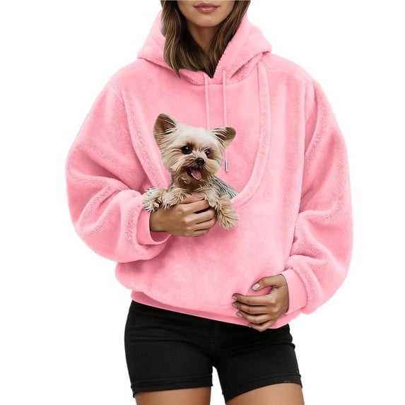 Cnbwig Oversized Hooded for Womens Solid Sweatshirt with Pocket Front Carry Pouch Little Pets Loose Hoodies Winter Fall Pullover Tops B-Pink XL
