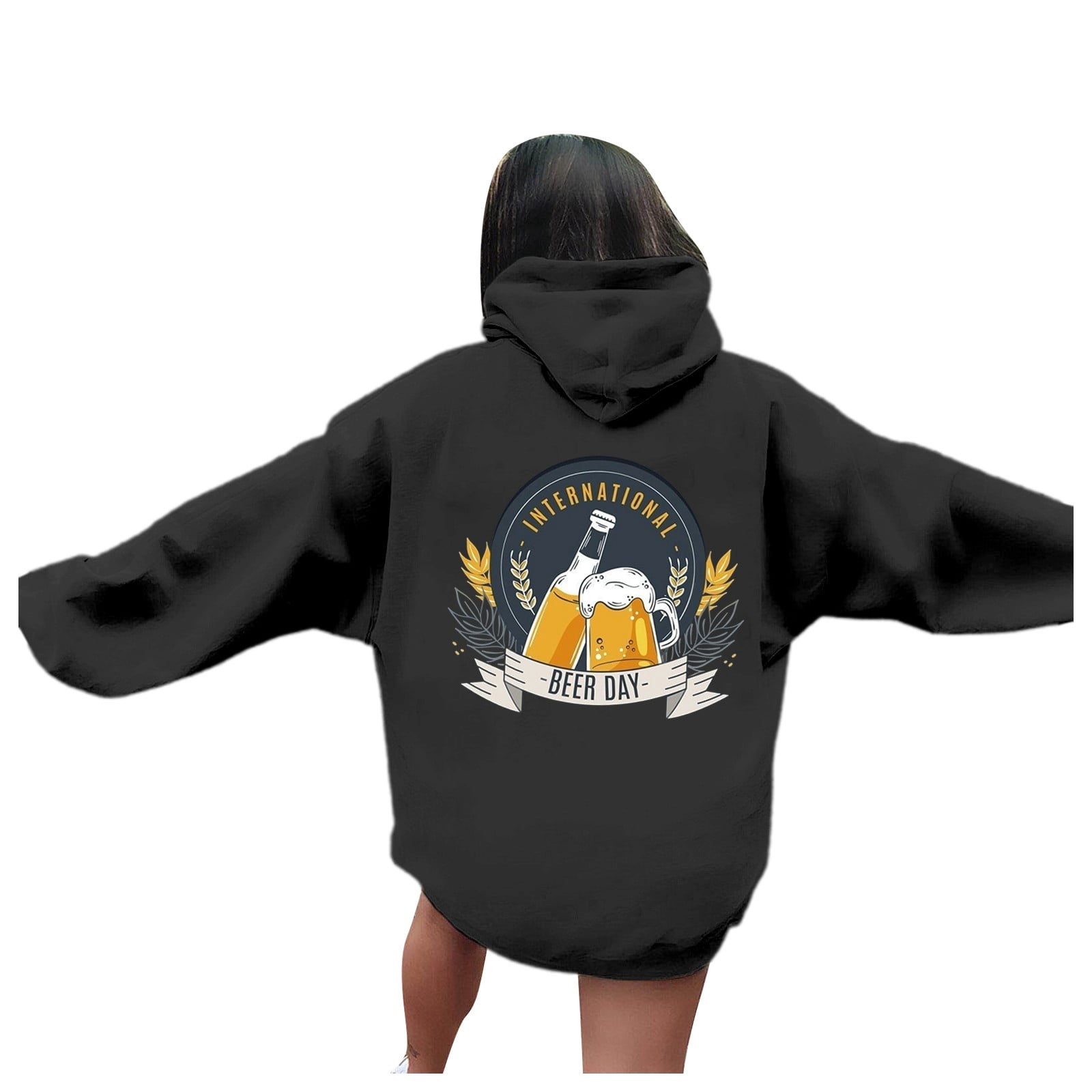 VIEACTIVEWEAR Women's Black Hoodie - Long Sleeve Pullover With Tie Front, Kangaroo Pocket, Large
