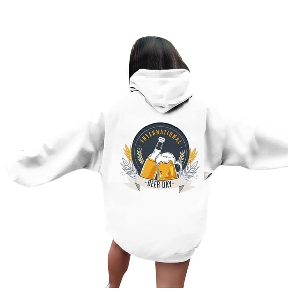 Cnbwig Oversized Sweatshirts for Women Back Oktoberfest Printed Drop Shoulder Hoodie Long Sleeve Pullover Loose with Pocket Trendy Hoodies Fall Coat White M