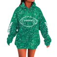 thumbnail image 1 of Cnbwig Oversized Sweatshirts for Women Rugby Printed Sequins Hooded Drop Shoulder Long Sleeve Glitter Pullover with Drawstring Pockets Loungewear Womens Trendy Sweatshirt Green XXXXL, 1 of 5