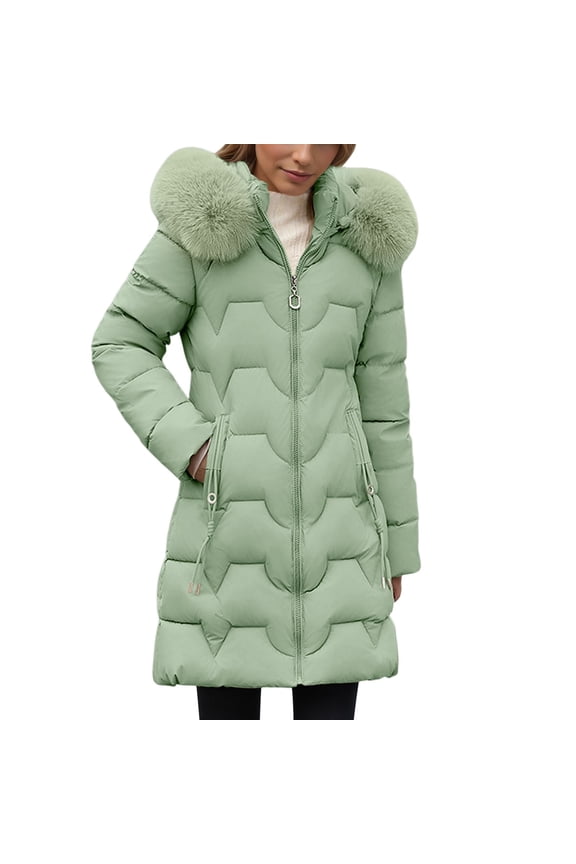 Parkas for Womens Fashion Shirts Mid Length Winter with Detachable Hood Waist Drawstring Warm Thickened Padded Coat Solid Color Ladies Winter Parkas Green XL