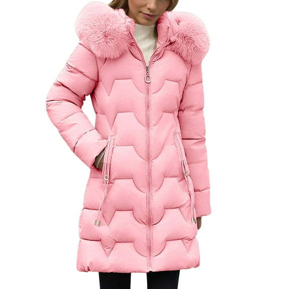 Cnbwig Parkas for Womens Fashion Shirts Mid Length Winter with Detachable Hood Waist Drawstring Warm Thickened Padded Coat Solid Color Ladies Winter Parkas Red XXL