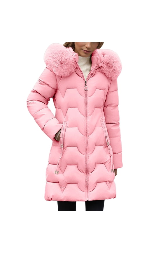 Parkas for Womens Fashion Shirts Mid Length Winter with Detachable Hood Waist Drawstring Warm Thickened Padded Coat Solid Color Ladies Winter Parkas Red XXL